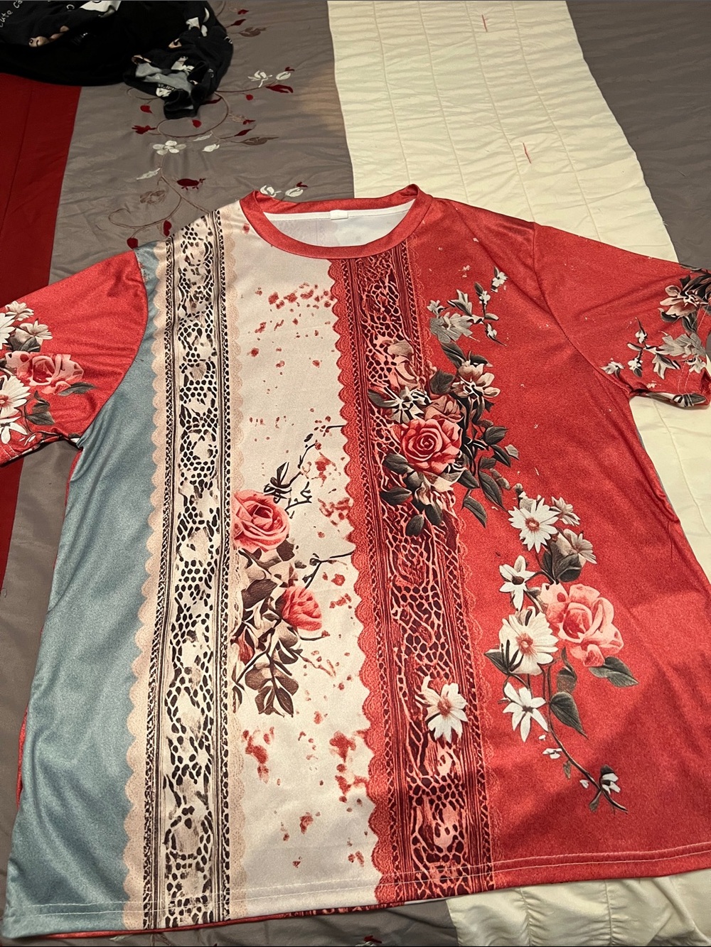 Men's Red Floral Print Athletic Shirt